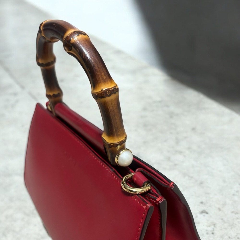 Red GUCCI Mini Bamboo Nymphaea Satchel - Picture 9 of 16